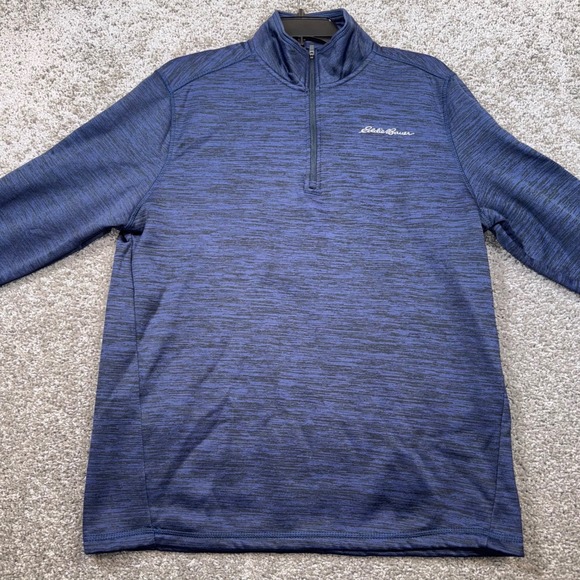 Eddie Bauer Mens Blue Heathered 1/4 Zip Pullover Fleece Sweatshirt Size Medium - Picture 2 of 7